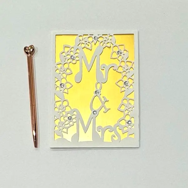 Mr and Mrs gold floral paper-cut wedding card