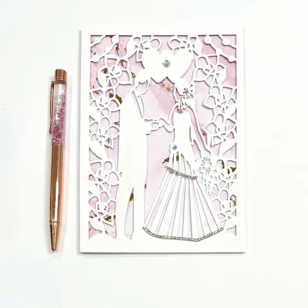 Pink and gold paper-cut wedding couple card