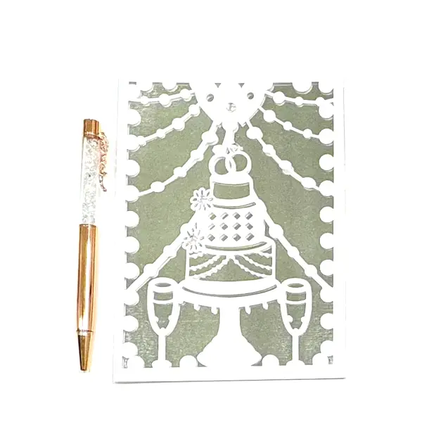 Sage green paper-cut wedding cake card